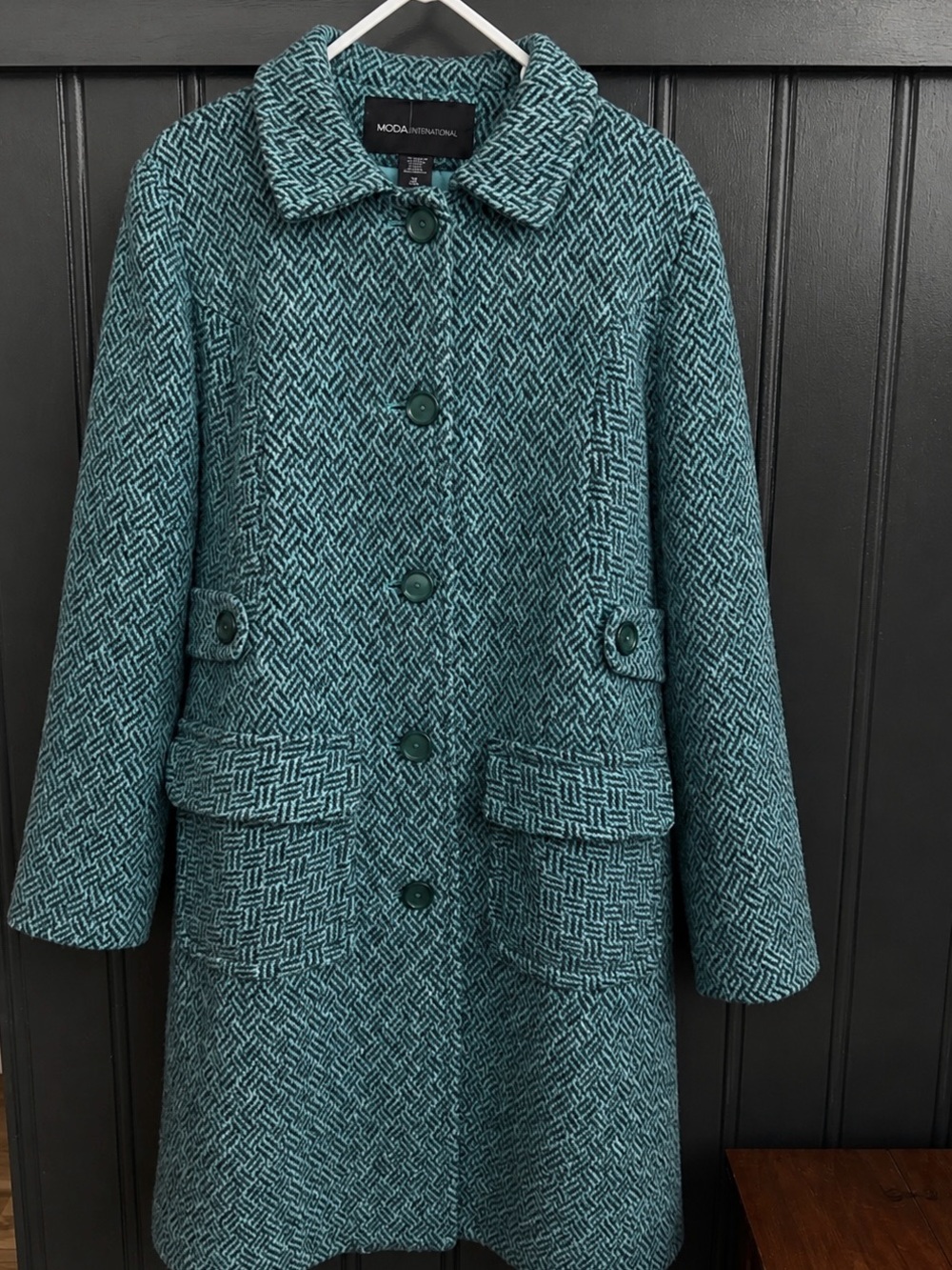 Moda International Teal Textured Pea Coat
